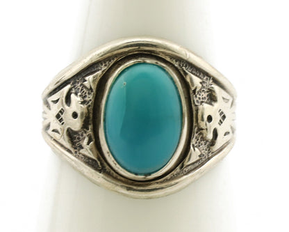 Navajo Ring 925 Silver Blue Gem Turquoise Native Artist Signed C.80s