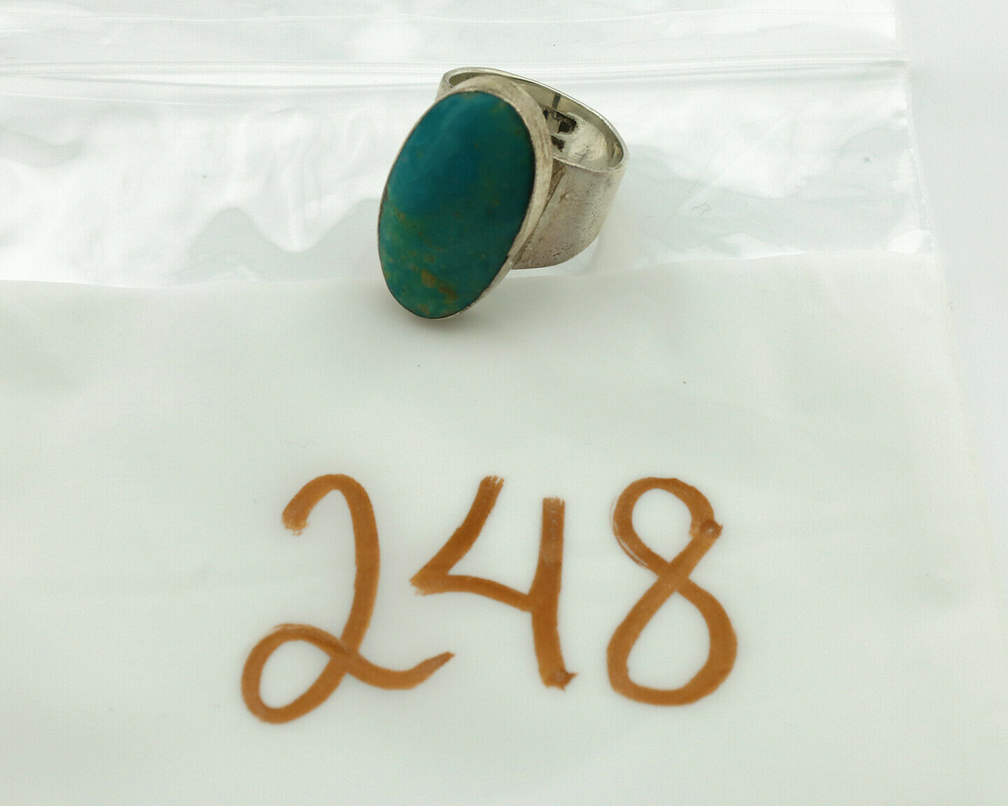Navajo Ring .925 Silver Kingman Turquoise Artist Signed AP C.1980's