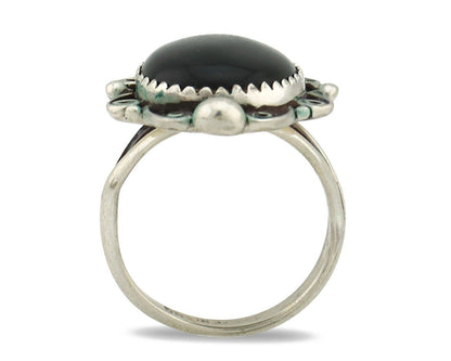 Navajo Ring 925 Silver Natural Mined Onyx Artist Signed BDLE C.80's