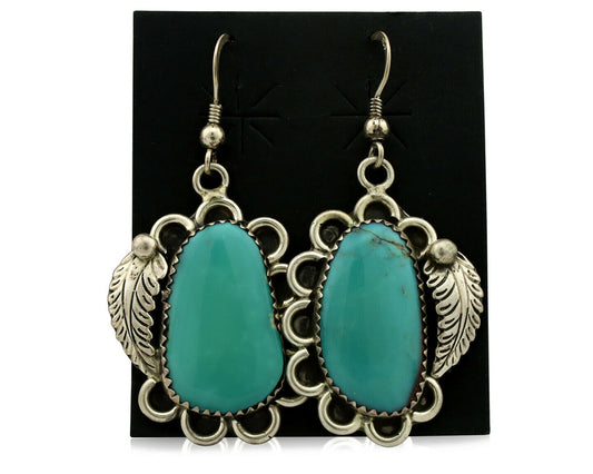 Navajo Earrings .925 Silver Kingman Turquoise Native American Artist C.80's