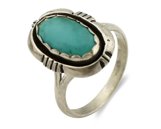 Navajo Ring .925 Silver Kingman Turquoise Handmade Native American Artist C.80's