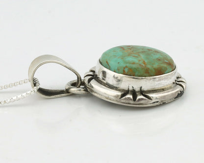 Navajo Kingman Turquoise Pendant .925 Silver Hand Stamped Signed Gecko C.80's