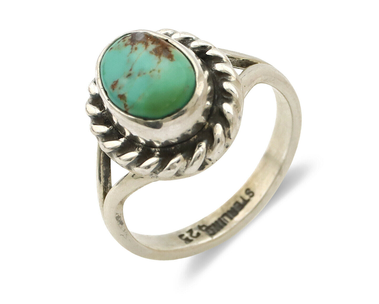 Navajo Ring .925 Silver Kingman Turquoise Artist Signed Gecko C.90's