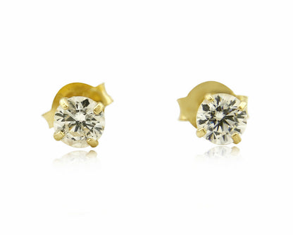 Round 3.0mm Wide CZ Stud Four Prong Basket Earrings Real 14k SOLID Yellow Gold