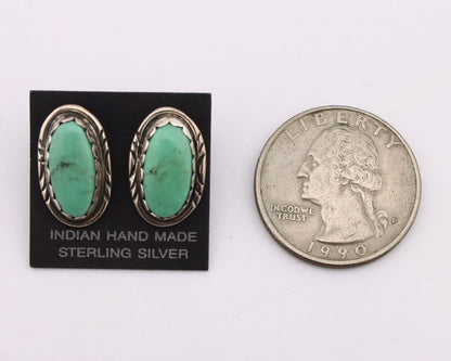 Navajo Earrings 925 Silver Natural Green Turquoise Native American Artist C.90's