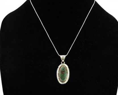 Navajo Necklace .925 Silver Green Turquoise Signed AE C.1980's