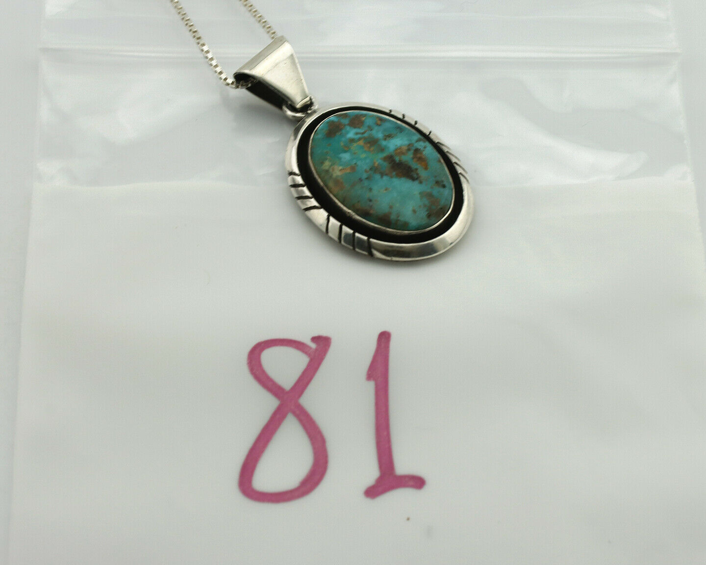 Navajo Necklace .925 Silver Kingman Turquoise Signed Setting Sun C.80's