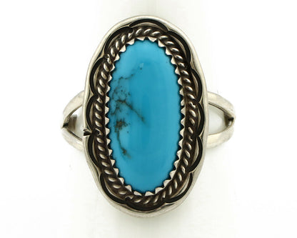 Navajo Ring .925 Silver Sleeping Beauty Turquoise Artist Signed Anna Begay C80s