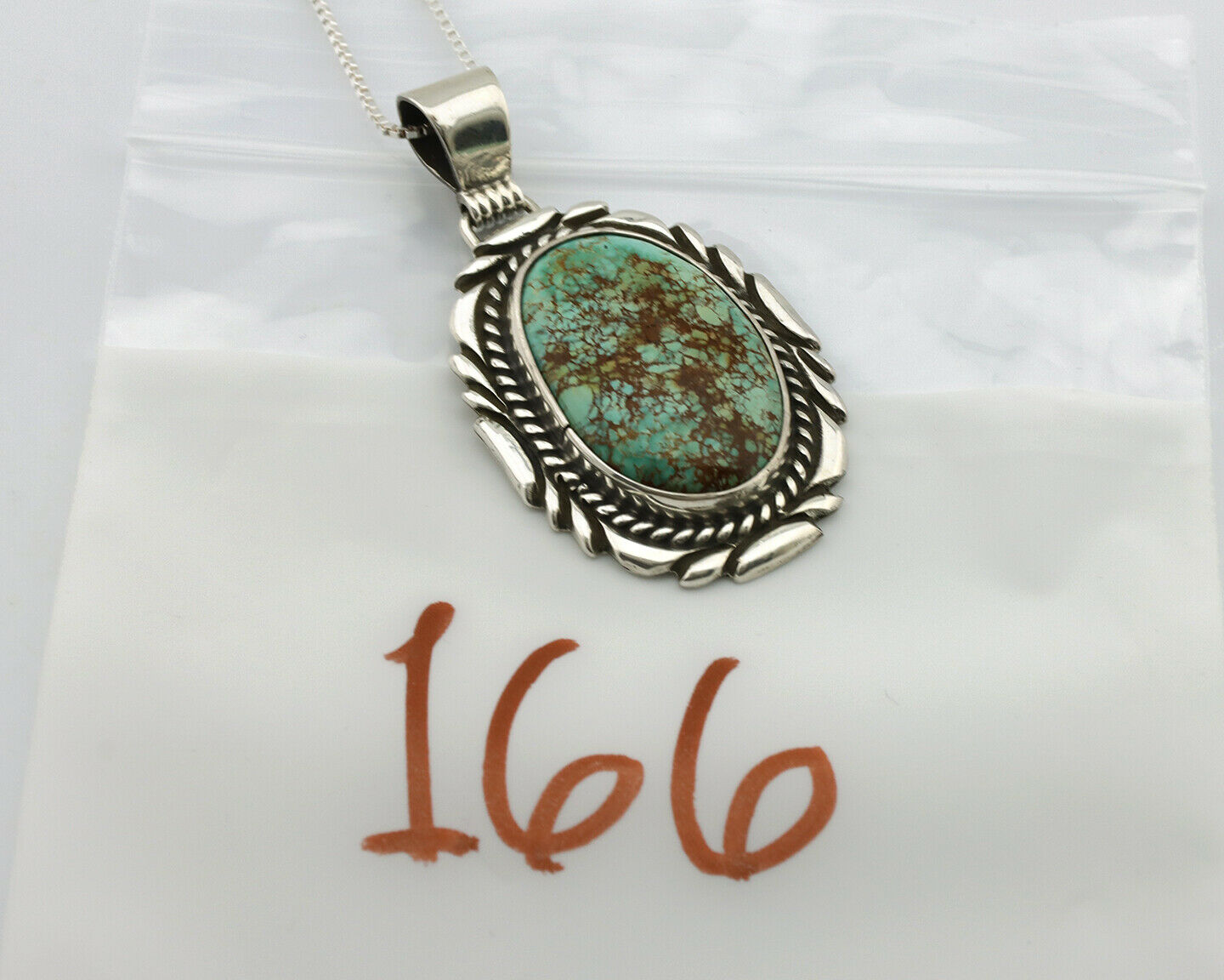 Navajo Spiderweb Turquoise Pendant .925 Silver Artist Signed Sunrise C.80's