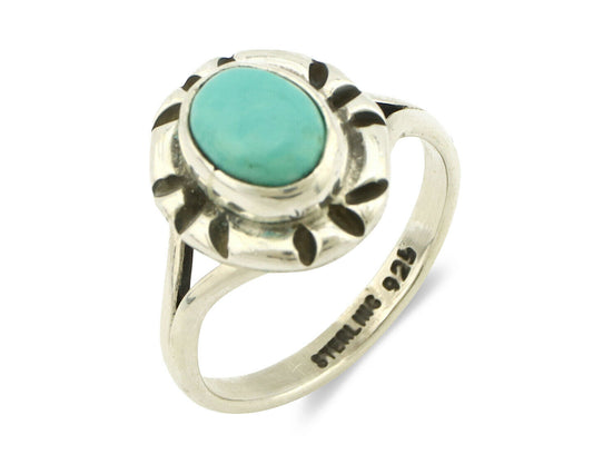 Navajo Ring .925 Silver Kingman Turquoise Artist Signed Gecko C.90's