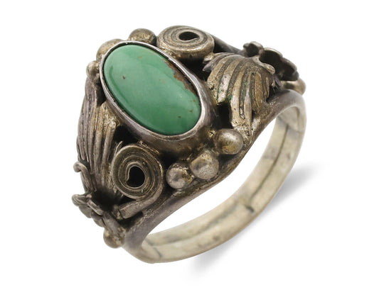 Navajo Ring .925 Silver Green Turquoise Artist Signed RB C.1980's
