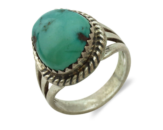 Navajo Ring .925 Silver Gober Turquoise Native American Artist C.1980's