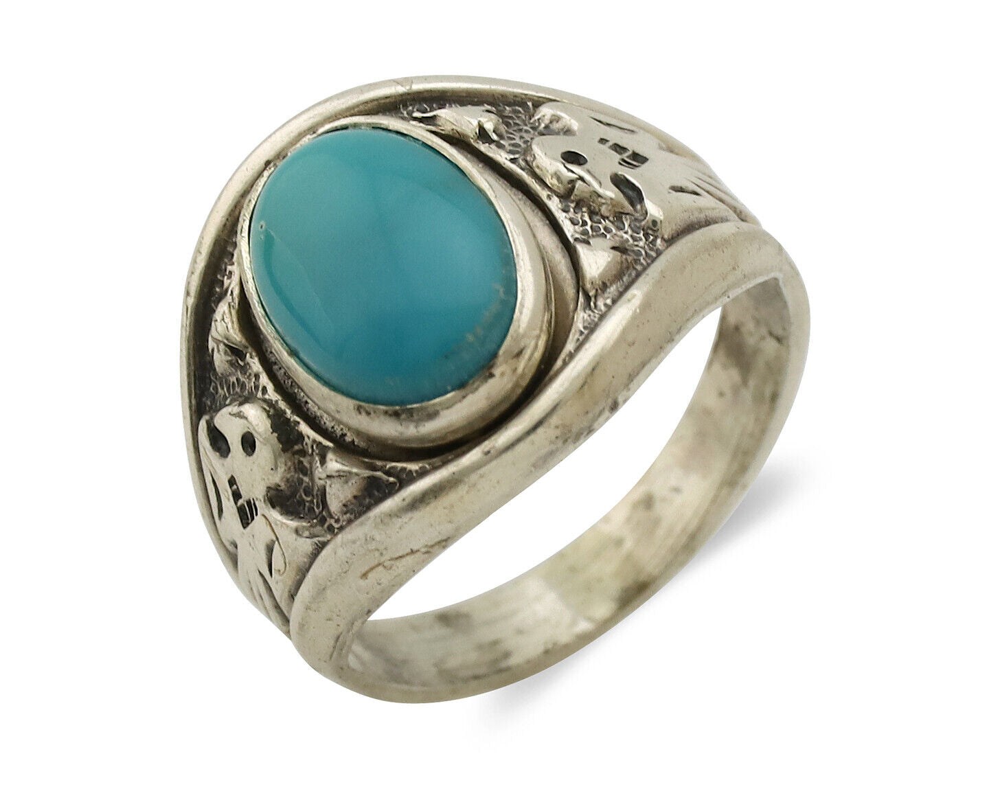 Navajo Ring 925 Silver Blue Gem Turquoise Native Artist Signed C.80s