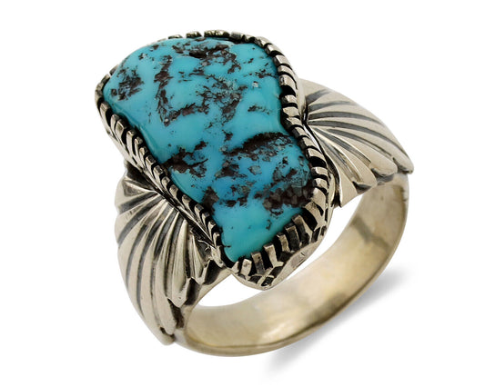 Navajo Ring .925 Silver Sleeping Beauty Turquoise Artist Signed DK C.80's