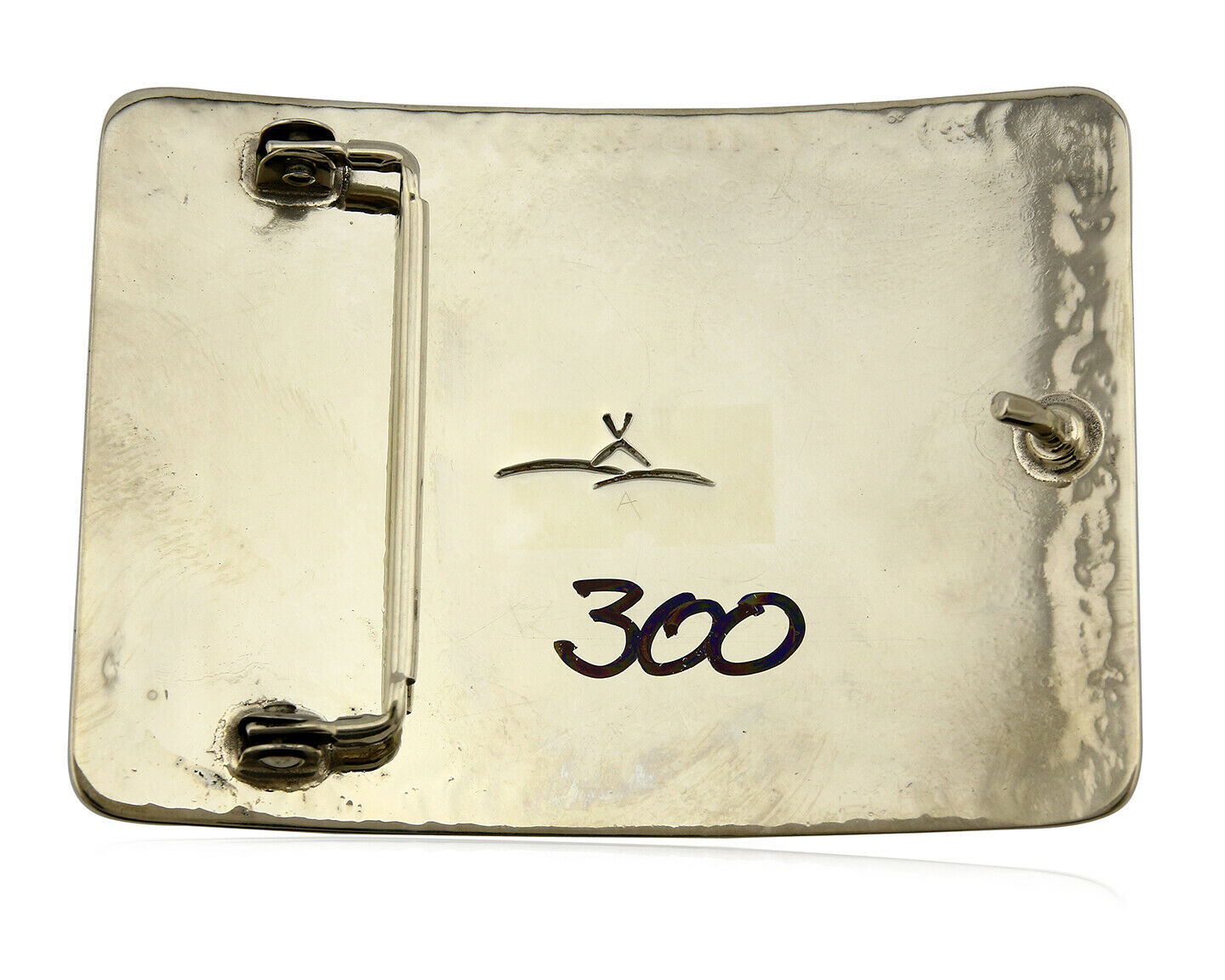 Navajo Handmade Belt Buckle .999 Nickle Silver Onyx Artist Signed Tipi C.80's