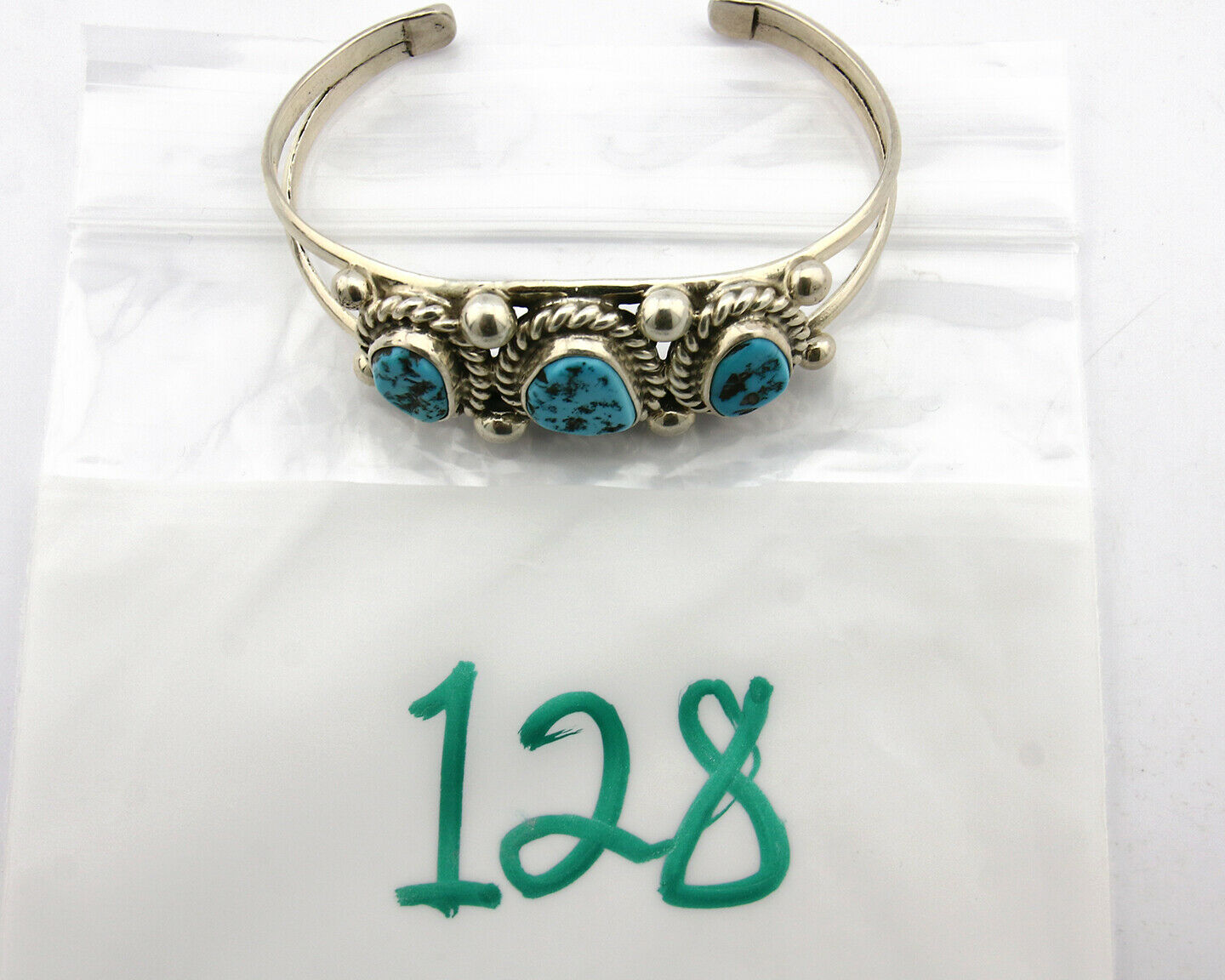 Navajo Bracelet .925 Silver Sleeping Beauty Turquoise Native C.80's