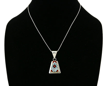 Women's Zuni Inlaid Pendant .925 Silver Signed V. Vacit