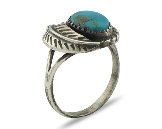 Navajo Handmade Ring .925 Silver Kingman Turquoise Native Artist C.80's