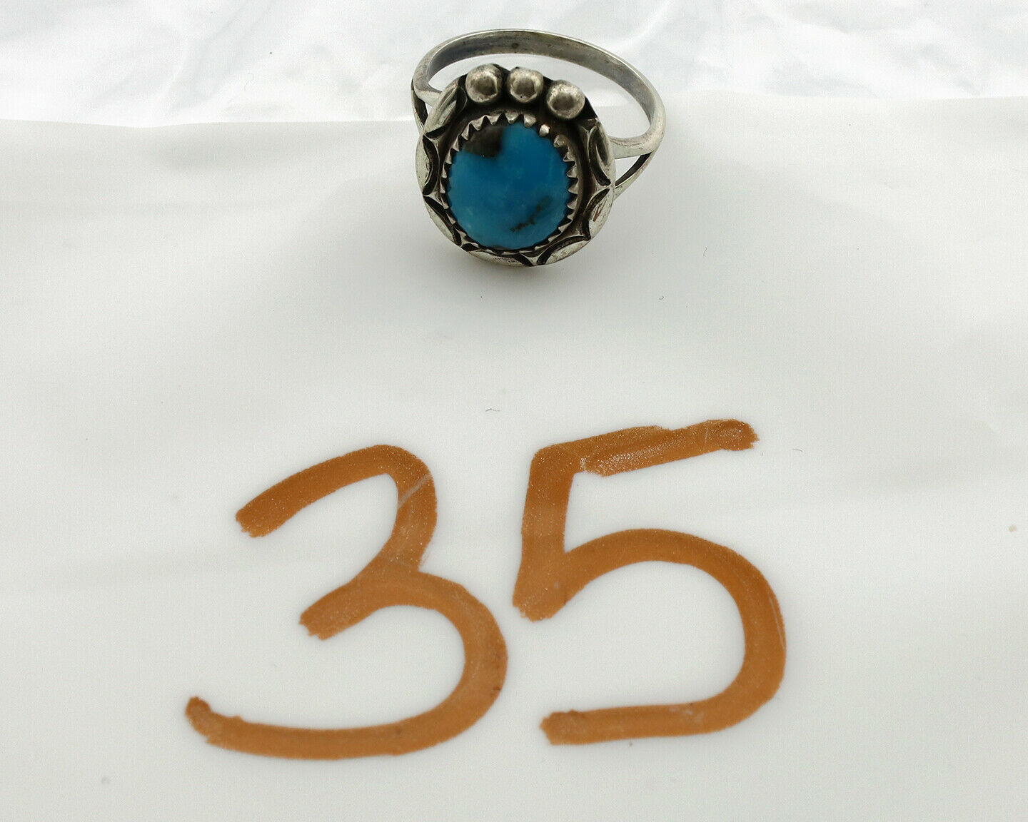 Navajo Ring .925 Silver Blue Turquoise Native American Artist C.1980's