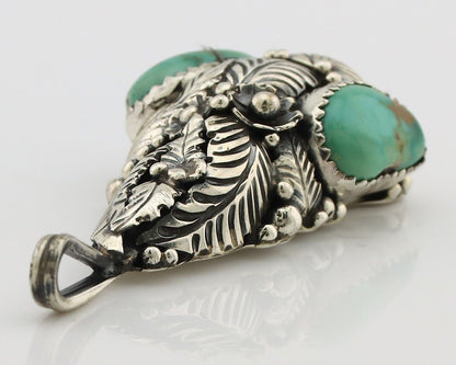 Navajo Pendant 925 Silver Natural Mined High Grade Turquoise Signed Tom Willeto