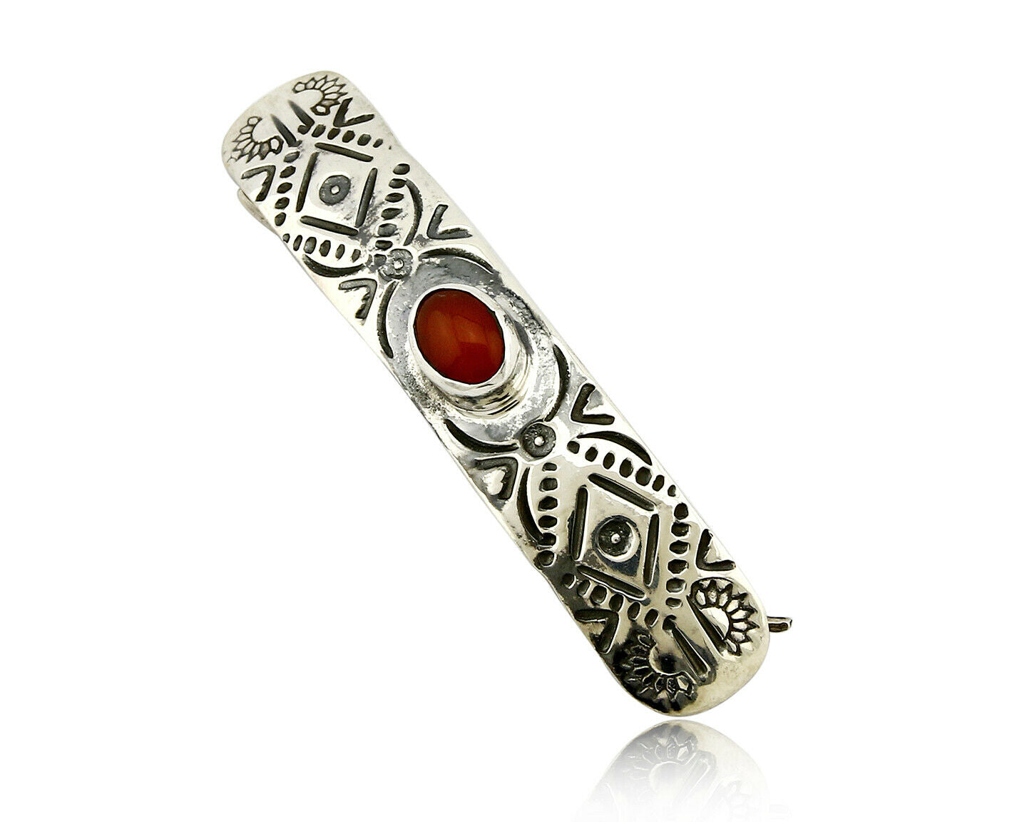 C1990s Navajo Natural Carnelian Agate Hand Stamped 925 Silver Handmade Hair Clip