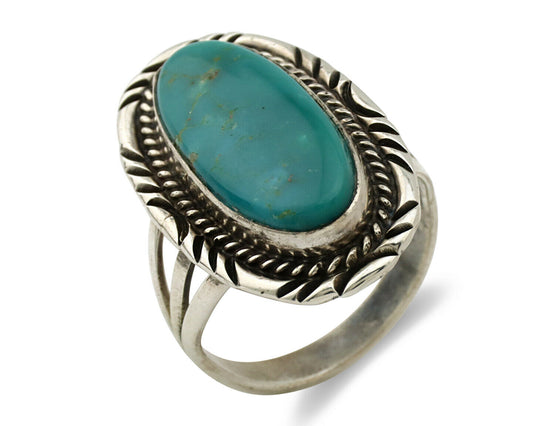 Navajo Ring .925 Silver Kingman Turquoise Signed William Denetdale C.80's