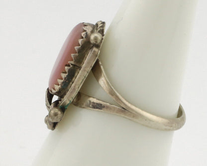 Navajo Ring .925 Silver Natural Pink Mussel Artist Signed Justin Morris C.80's