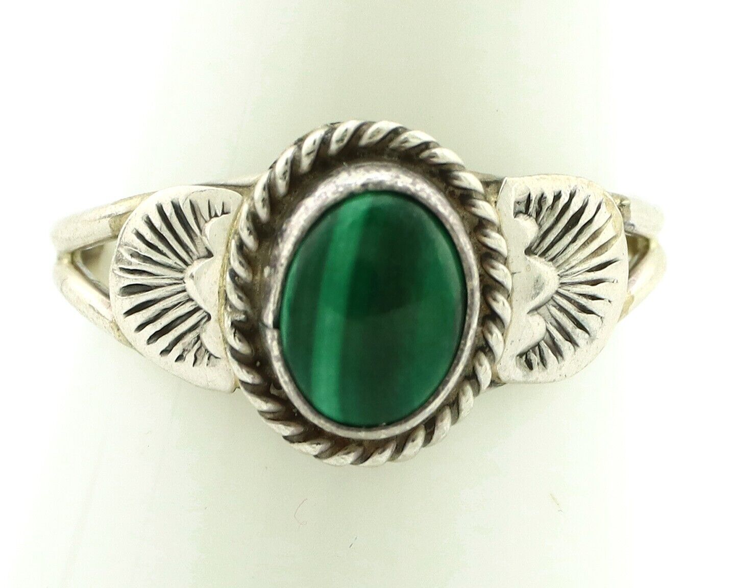 Navajo Ring 925 Silver Natural Mined Malachite Native American Artist C.80's