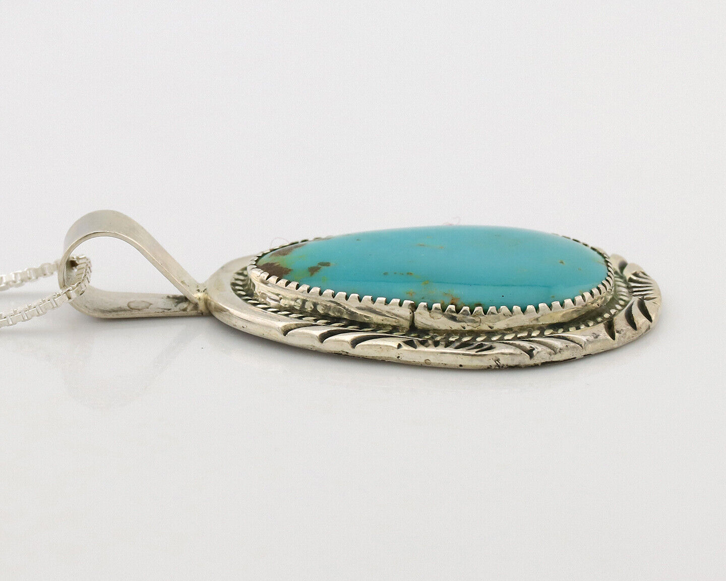 Navajo Necklace .925 Silver Kingman Turquoise Native American Signed C.1980's