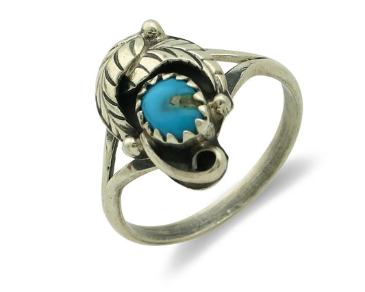 Navajo Ring .925 Silver Blue Gem Turquoise Native American Artist C.80's