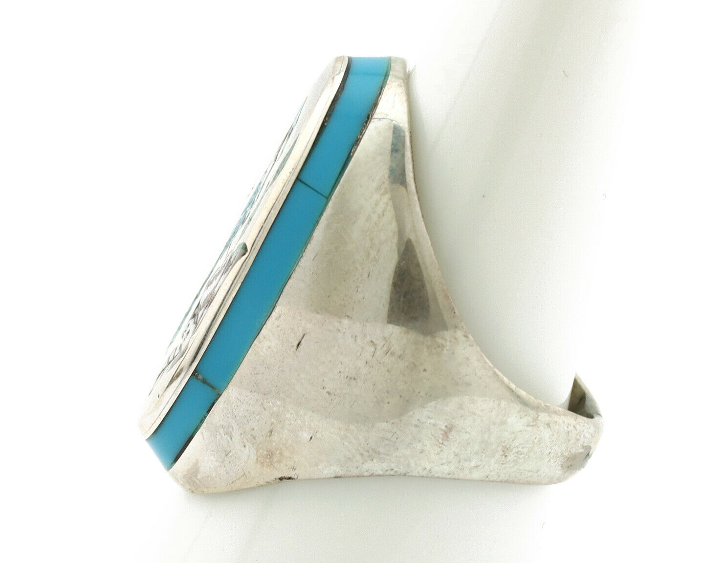 Zuni Inlaid Blue Jay Bird Ring .925 Silver Artist Henry & Linda Barber C.1980's