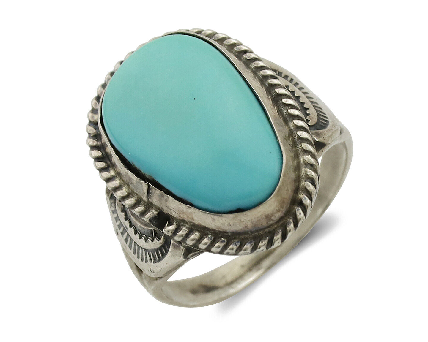 Navajo Ring .925 Silver Blue Turquoise Native American Artist C.1980s