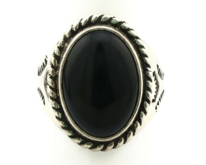 Navajo Ring .925 Silver Handmade Black Onyx Artist Signed Apache C.80's