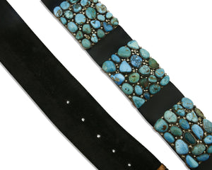 Navajo Natural Turquoise Concho Belt SOLID 925 Silver Artist Native American C80