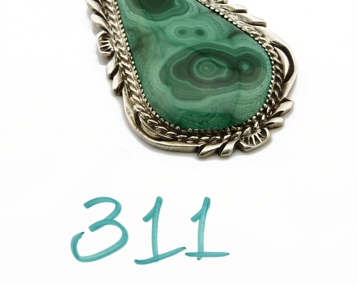 C.80-90's Navajo Billy Eagle .925 SOLID Silver Natural Mined Malachite Necklace