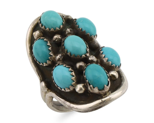 Navajo Ring .925 Silver Natural Blue Turquoise Artist Signed L Henderson C.80's