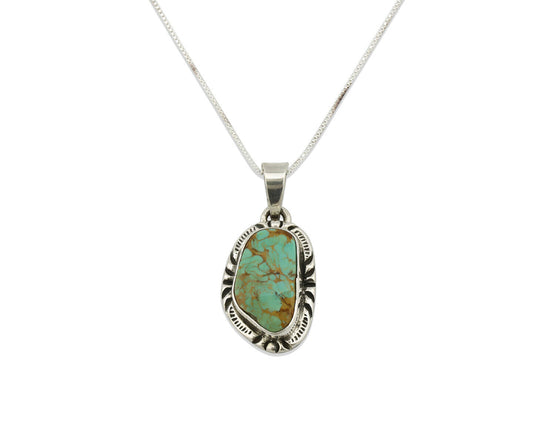 Navajo Kingman Turquoise Pendant .925 Silver Hand Stamped Signed Gecko C.80's