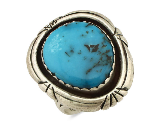 Navajo Ring .925 Silver Nevada Turquoise Artist Signed KK C.80's