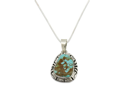 Navajo Kingman Turquoise Pendant .925 Silver Hand Stamped Signed Gecko C.80's