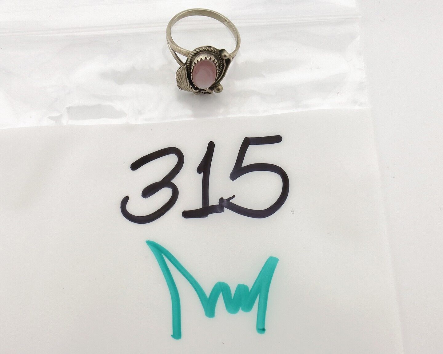 Navajo Ring .925 Silver Natural Pink Mussel Artist Signed Justin Morris C.80's