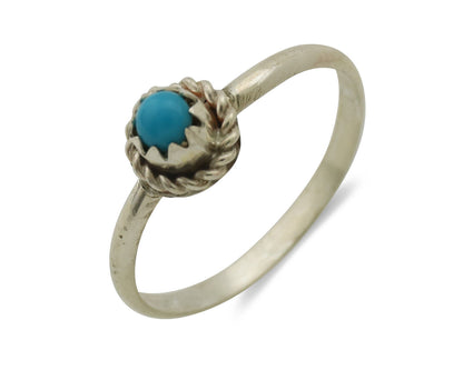 Navajo Ring .925 Silver Blue Turquoise Size 4.5 Native Artist C.1980s