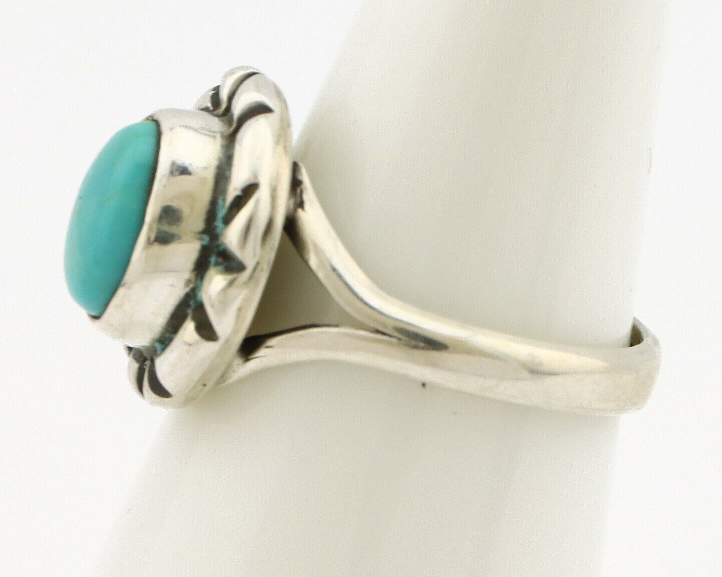 Navajo Ring .925 Silver Kingman Turquoise Artist Signed Gecko C.90's