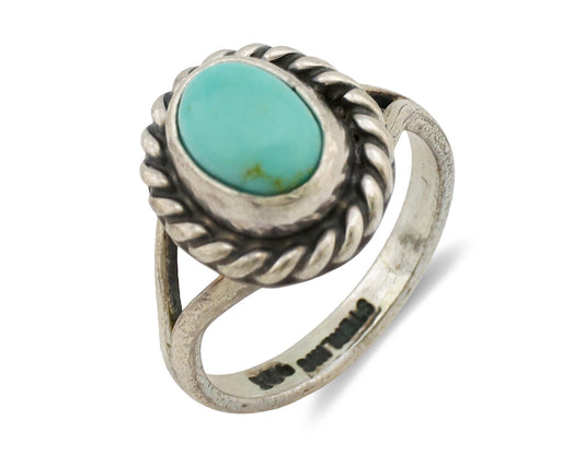 Navajo Ring .925 Silver Kingman Turquoise Artist Signed Gecko C.80's