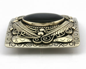 Navajo Handmade Belt Buckle .999 Nickle Silver Chromite Artist Signed Tipi C80's