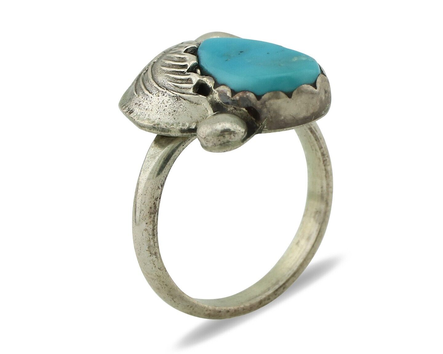 Zuni Ring 925 Silver Sleeping Beauty Turquoise Artist Signed Simplicio C.80's