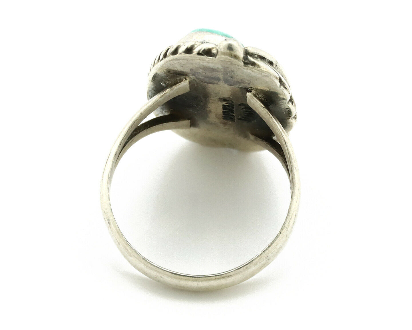 Navajo Ring .925 Silver Morenci Turquoise Signed Artist Apache C.80's