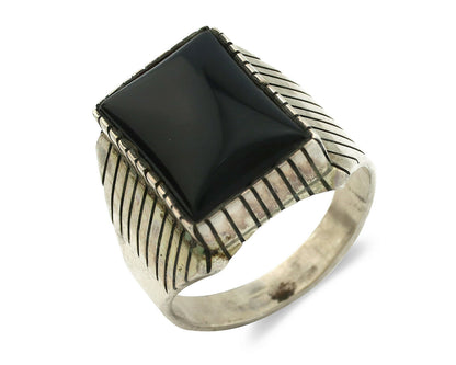 Navajo Ring .925 Silver Handmade Black Onyx Artist Signed Black C.80's