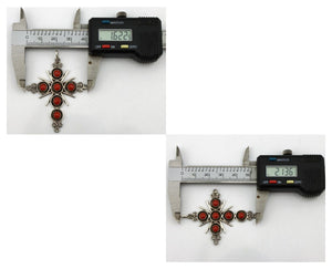 Zuni Handmade Cross Necklace 925 Silver Red Coral Artist Signed NOM? C.80's