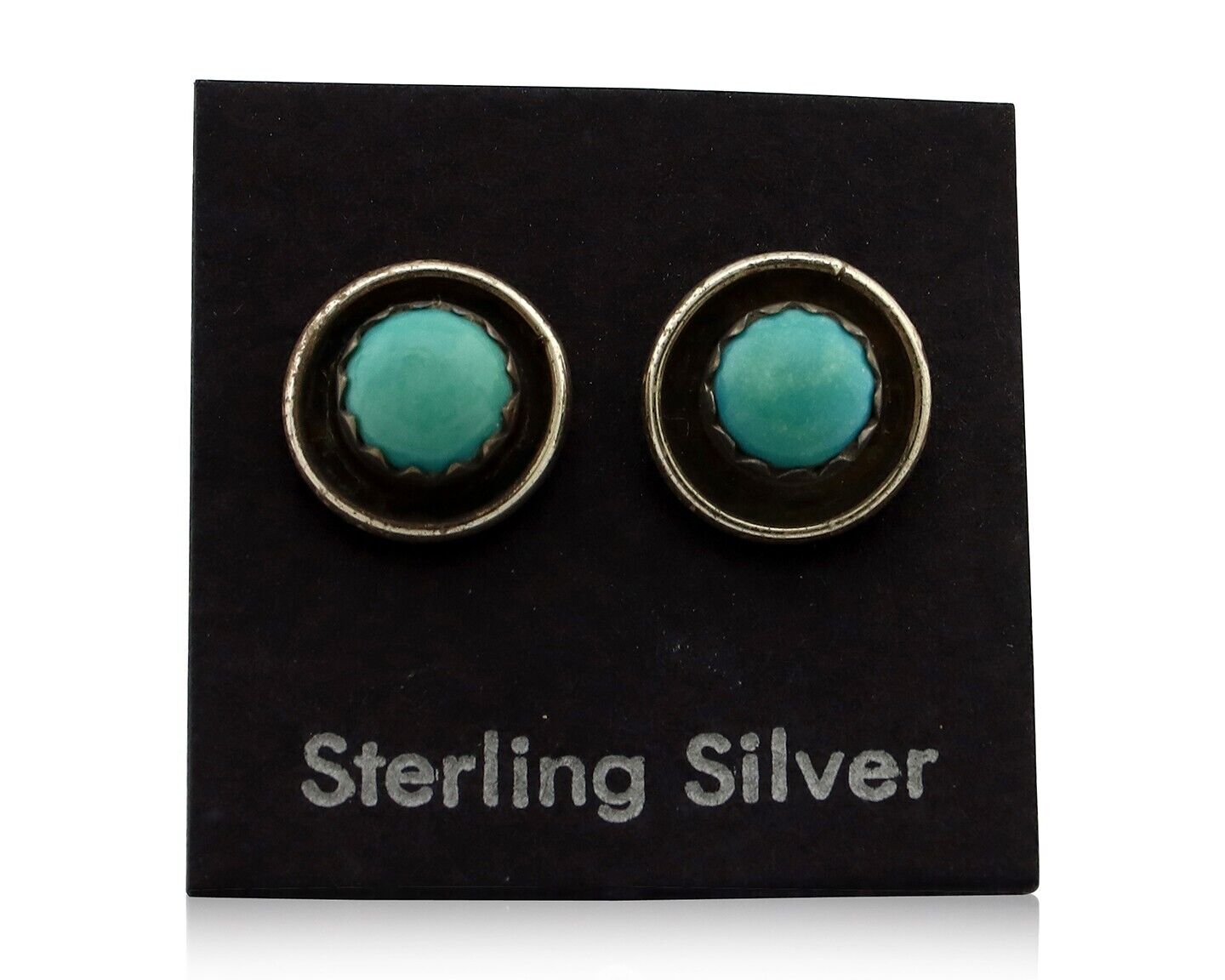 Zuni Earrings 925 Silver Sleeping Beauty Turquoise Native American Artist C.80's