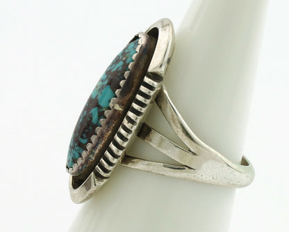 Navajo Ring .925 Silver Spiderweb Turquoise Artist Signed B C.1980's